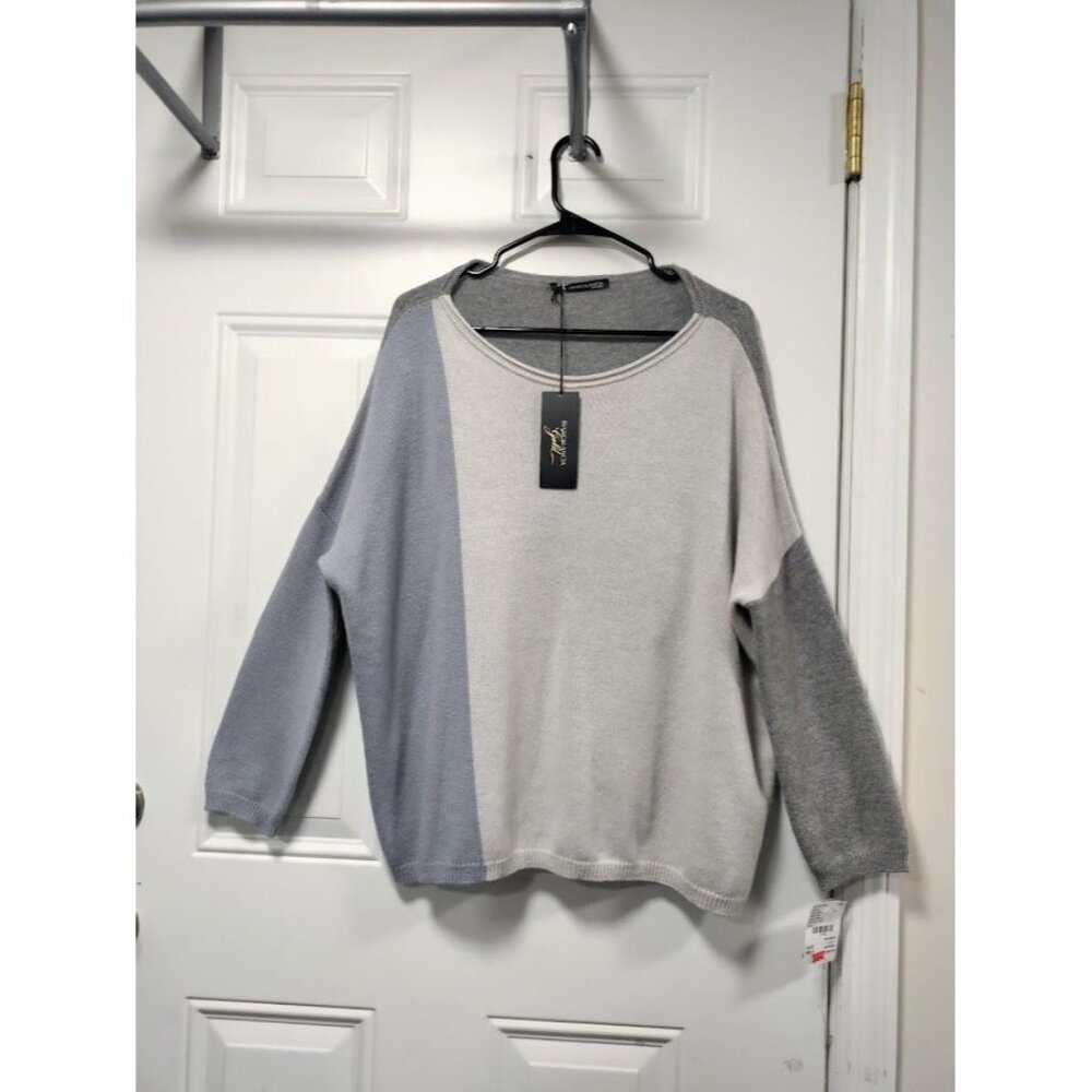 NWT BIANCALANCIA Color Block Oversized Cashmere blend Round Neck Sweater 46/10 - Picture 13 of 13